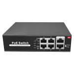 VT_SW0604POE-65-E - Switch 10/100Mbps, 4 porte PoE+ e 2 porte uplink, max 65W, mod TVCC 250m