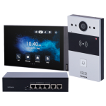 AKU_AK-KIT04-IP - Kit videocitofono IP (post.esterna da parete a 1 pulsante 2 relè + post. interna 7" + switch 4 PoE )