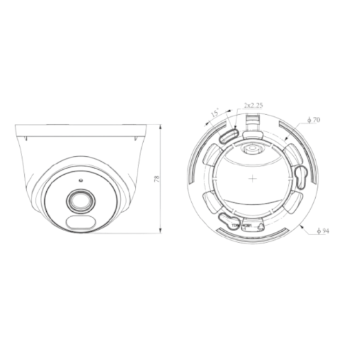 TIA_TF2PN-A-AK-V2 - TURRET IP, 2MP, 2.8MM, IR30MT, H.265+, D-WDR, IP67, MIC, PoE 2W