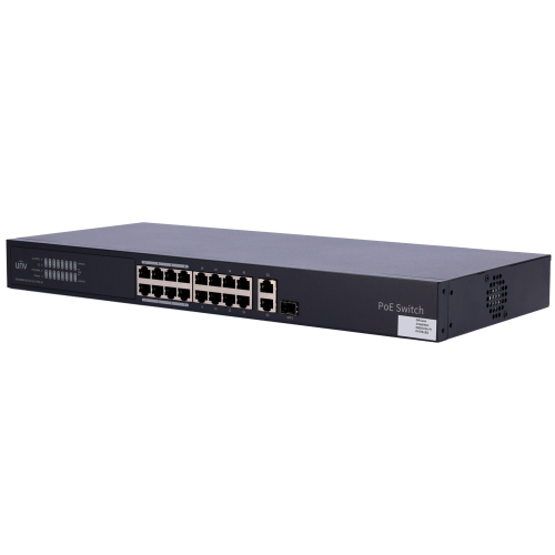 UV_NSW3000-16T1GT1GC-POE-IN - Switch 16P PoE+ 10/100Mbps, max 250W, 2 uplink Gigabit, 1 combo con SFP, managed L2, funzione PoE esteso 250metri